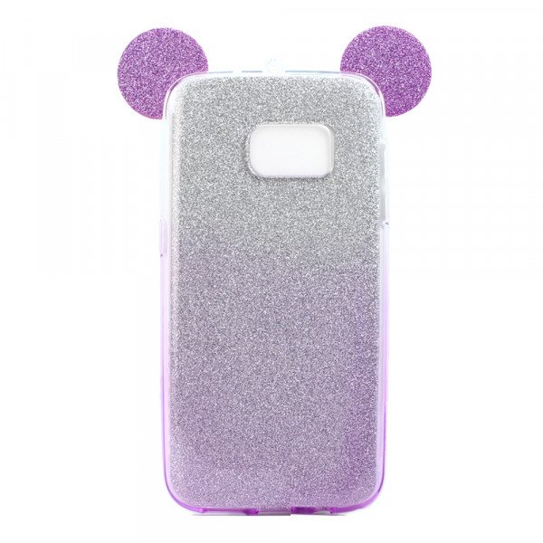 Wholesale Galaxy S7 Minnie Bow Glitter Necklace Strap Case (Purple)